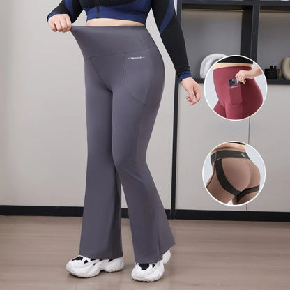 Plus Size Fit Yoga Flared Trousers for Women Semaless Two Sides Pocket Leggings High Waist Push up Butt Gym Trainning Leggings