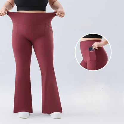 Plus Size Fit Yoga Flared Trousers for Women Semaless Two Sides Pocket Leggings High Waist Push up Butt Gym Trainning Leggings